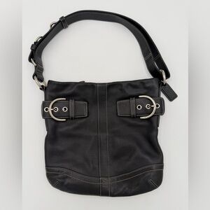 Coach Soho Buckle Flap Hobo Black Leather Y2K Shoulder Bag 1452 Silver Hardware
